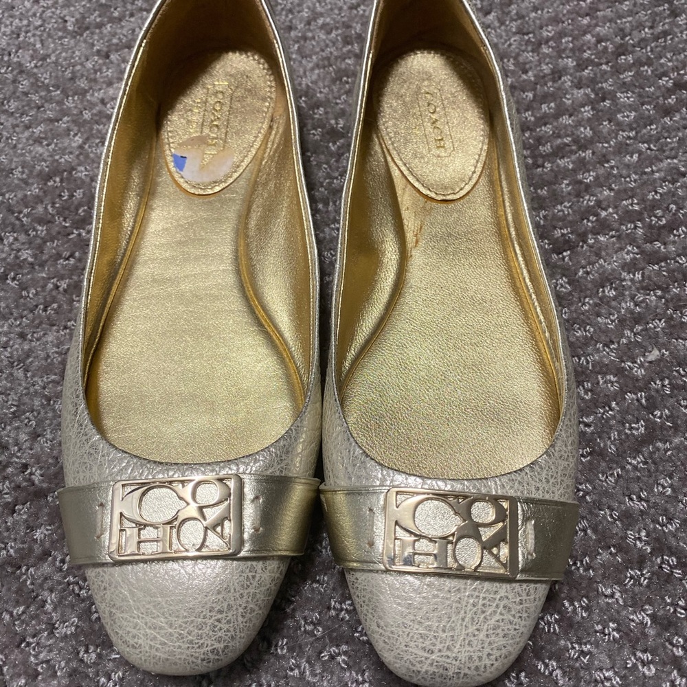 Coach Gold leather ballet flats
